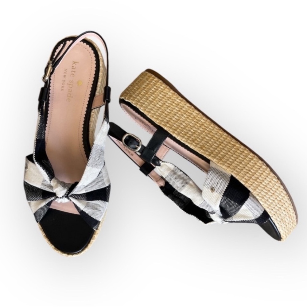 Kate Spade Betsy Gingham Espadrille Platform Sandals Bow Slingback Size 9